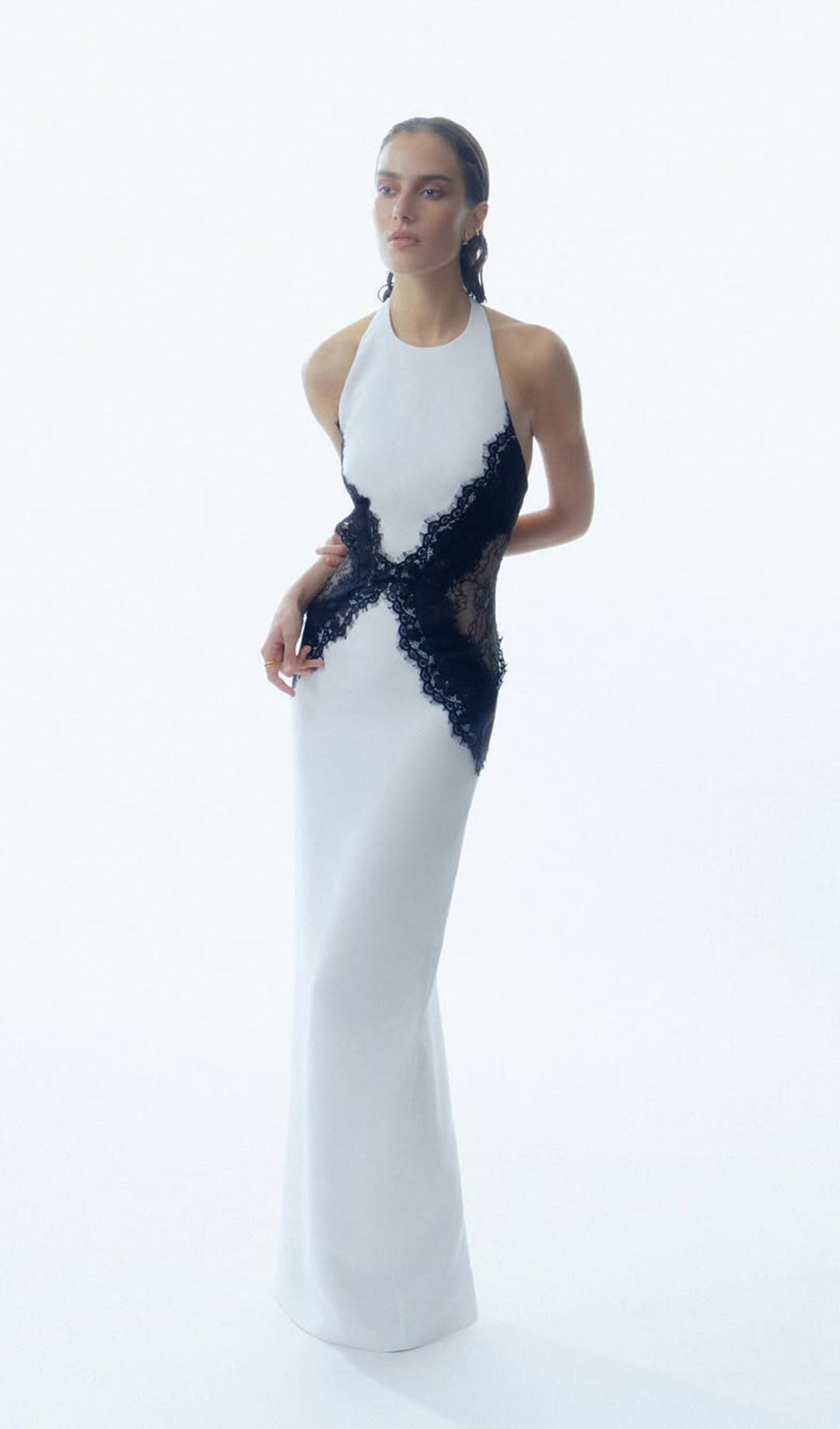 Open Back Maxi Dress In Crepe &amp; Lace