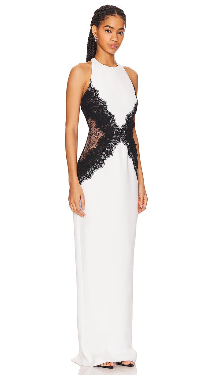 Open Back Maxi Dress In Crepe &amp; Lace