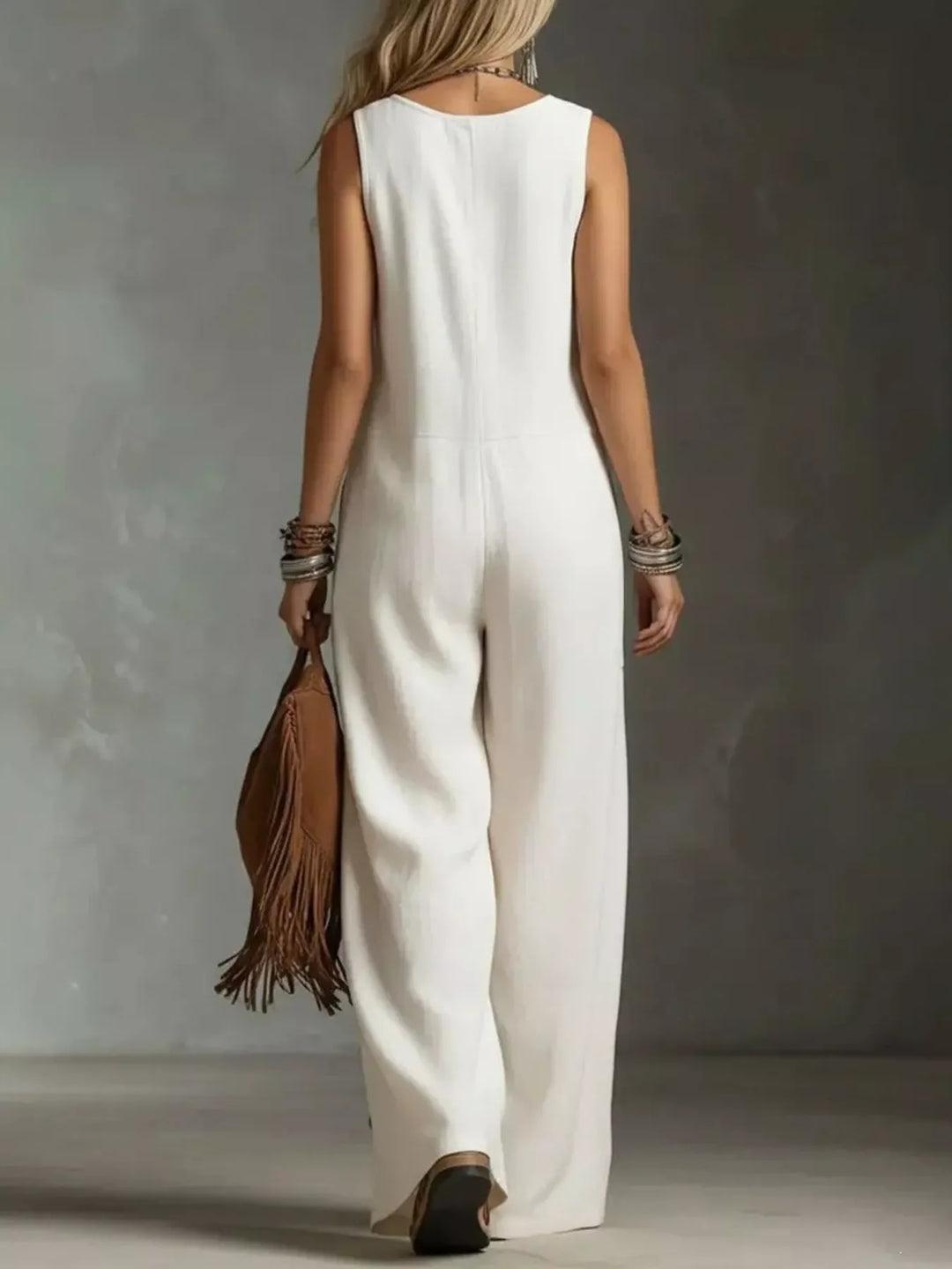Sleeveless Button-Front Wide-Leg Jumpsuit — Plus Size