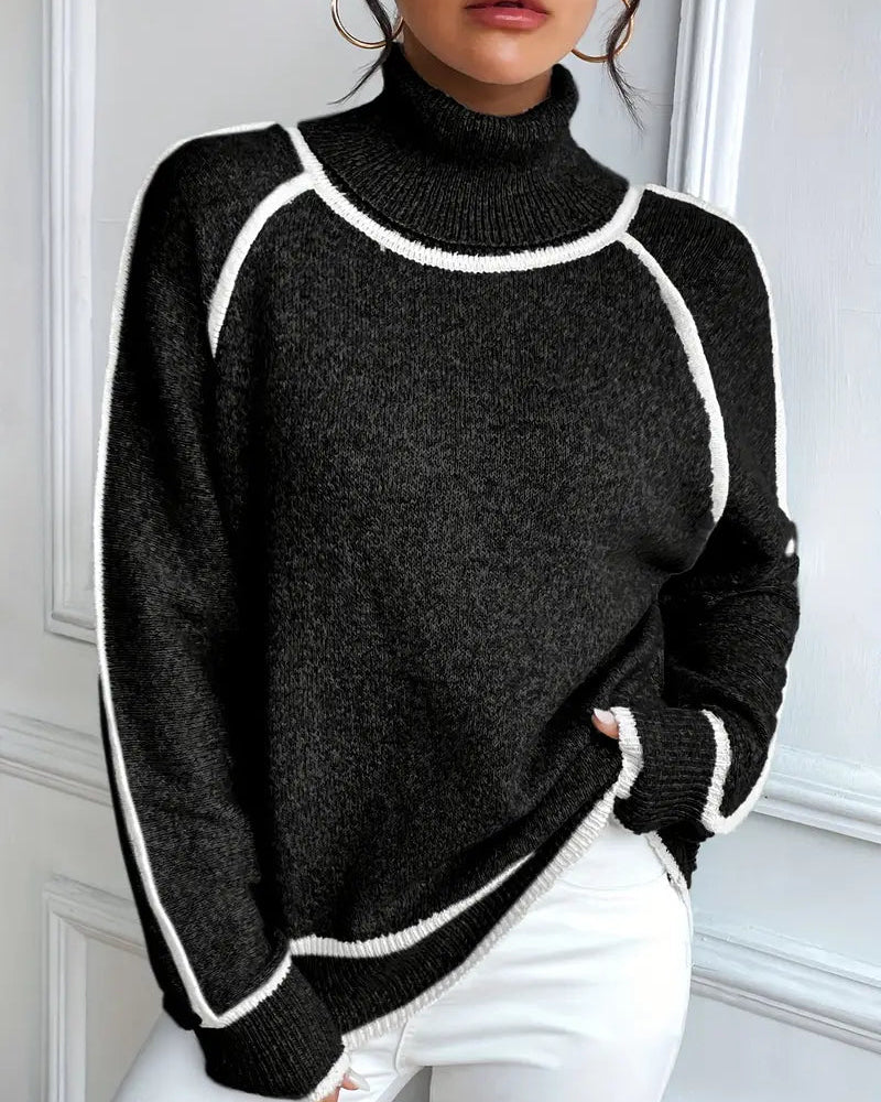 Selene | Oversized Contrast Turtleneck Sweater