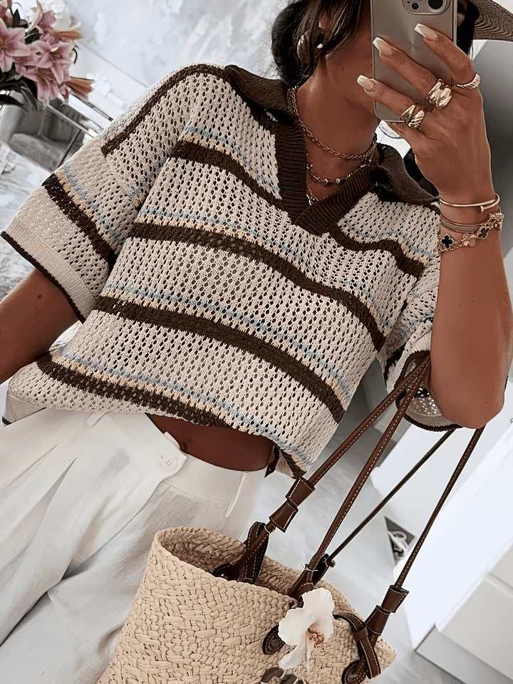 Striped Knit Collar Sweater