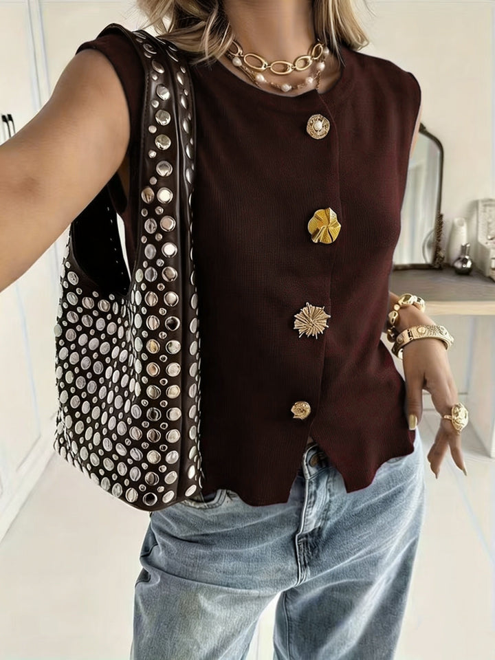 Vest for Women 2026 Summer Edition High-End Golden Button French-Style Sleeveless Top