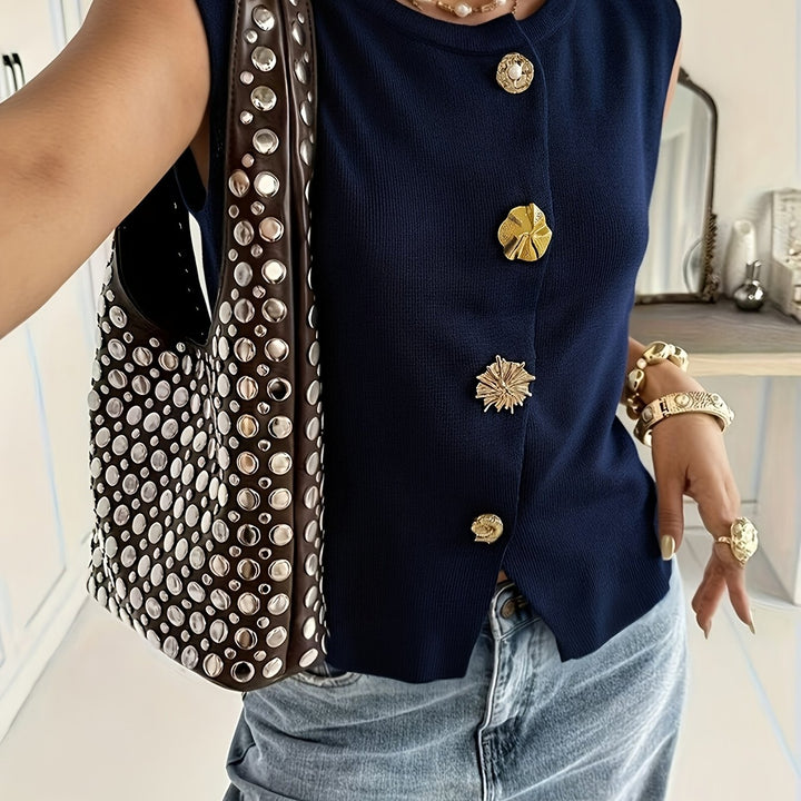 Vest for Women 2026 Summer Edition High-End Golden Button French-Style Sleeveless Top