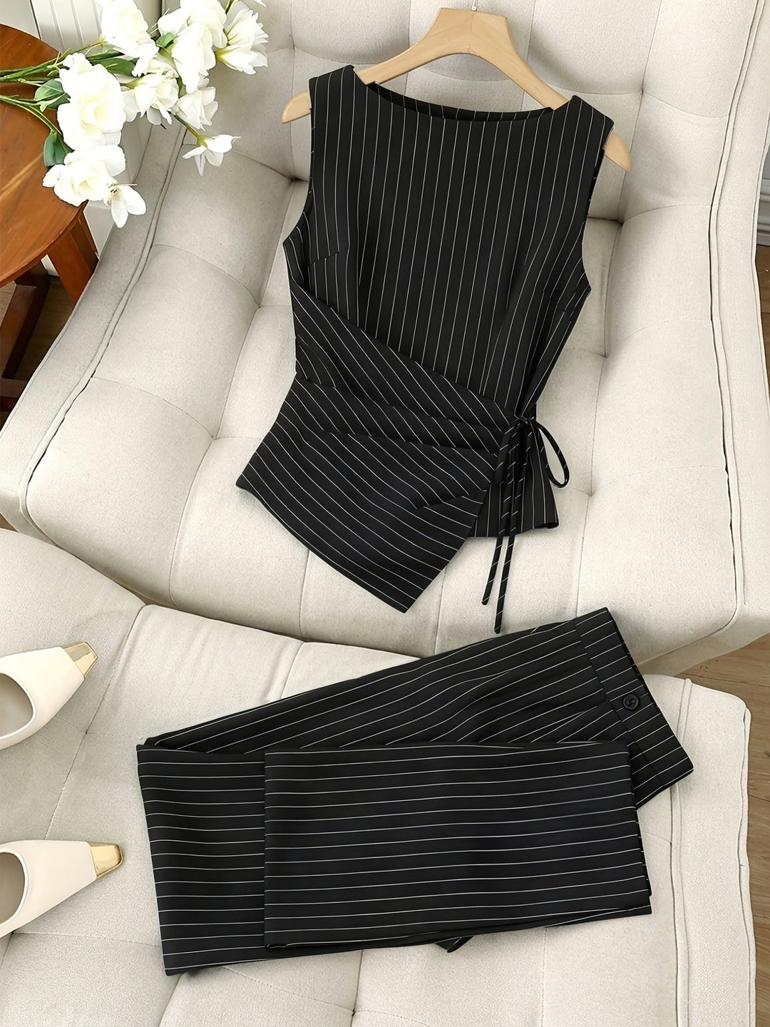Striped Two-Piece Wide-Leg Pants Set