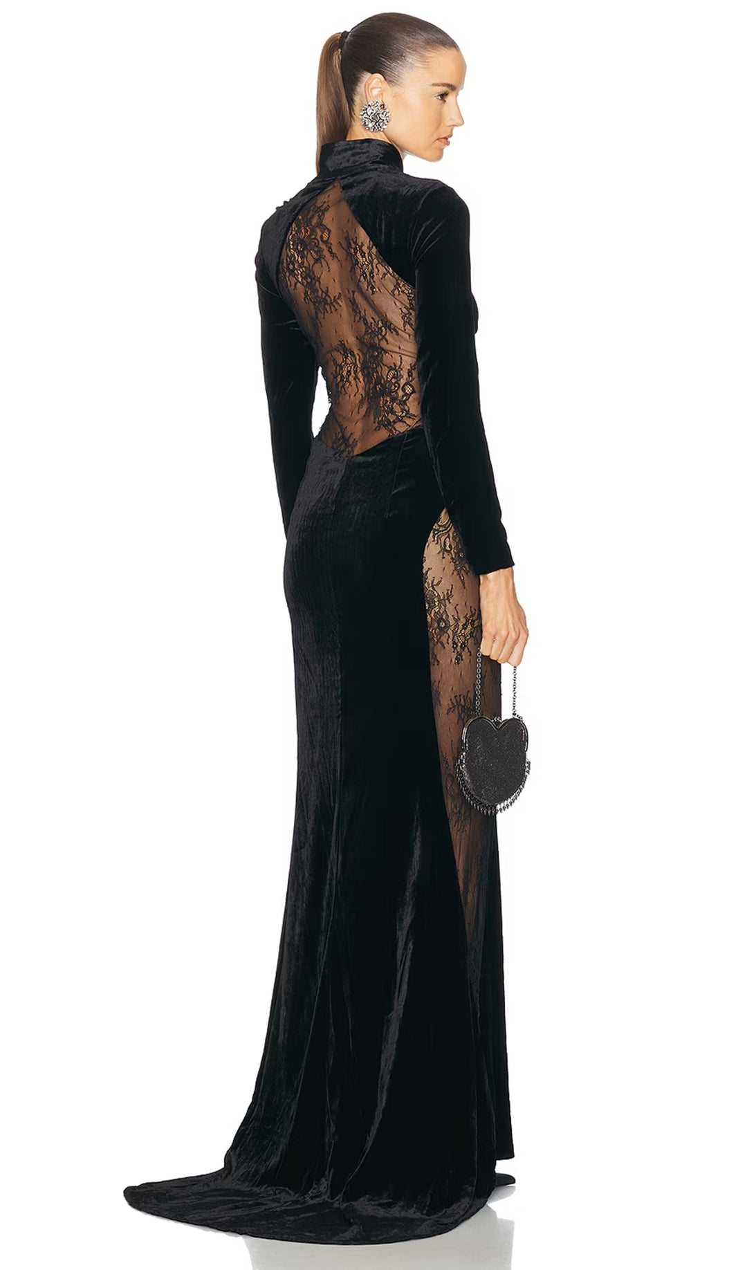 Semi-Sheer Lace Velvet Maxi Dress