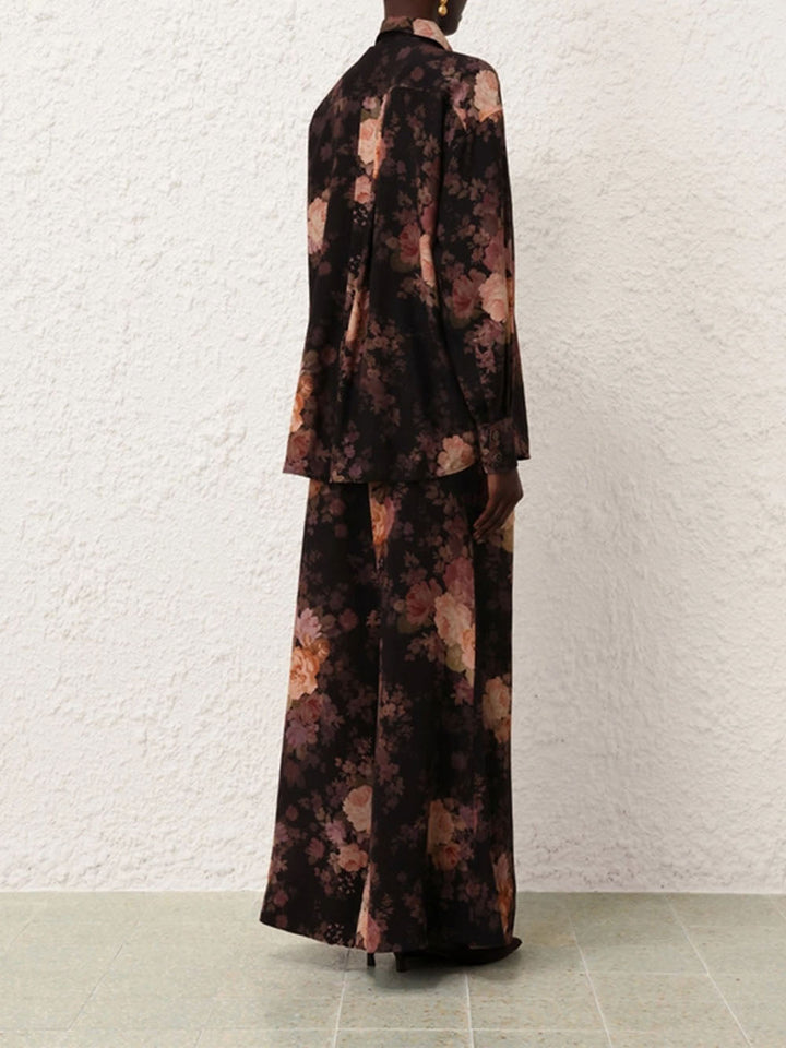 Illustration Print Pleated Wide-leg Pants