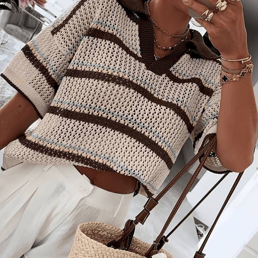 Striped Knit Collar Sweater