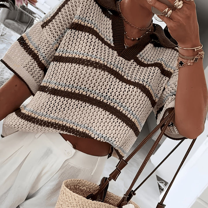 Striped Knit Collar Sweater