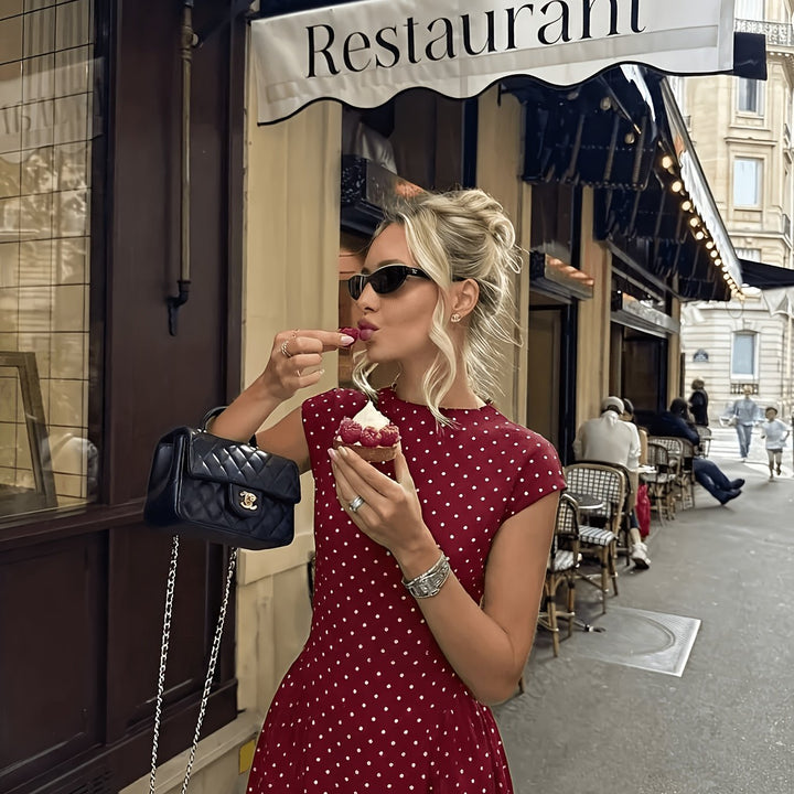 Polka Dot Waist-Cinching Maxi Dress