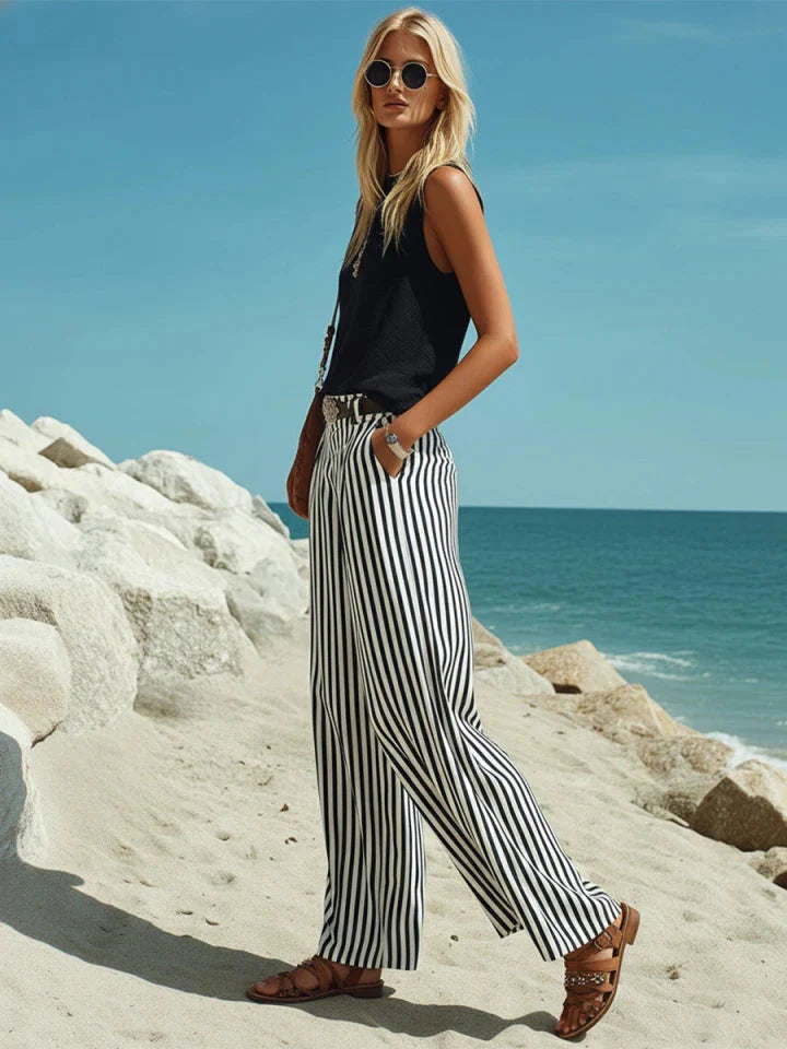Marina | Striped Wide-Leg Pants Vest Set