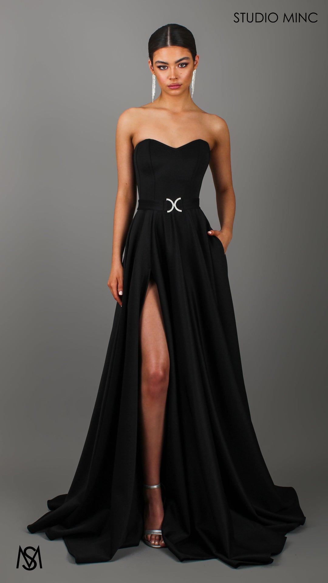 SWEETHEART - Black Strapless Formal dress with Corset &amp; Full Circle Skirt