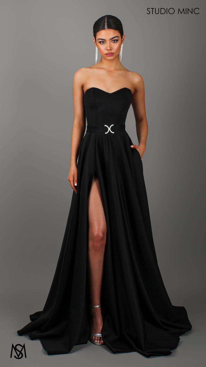 SWEETHEART - Black Strapless Formal dress with Corset &amp; Full Circle Skirt