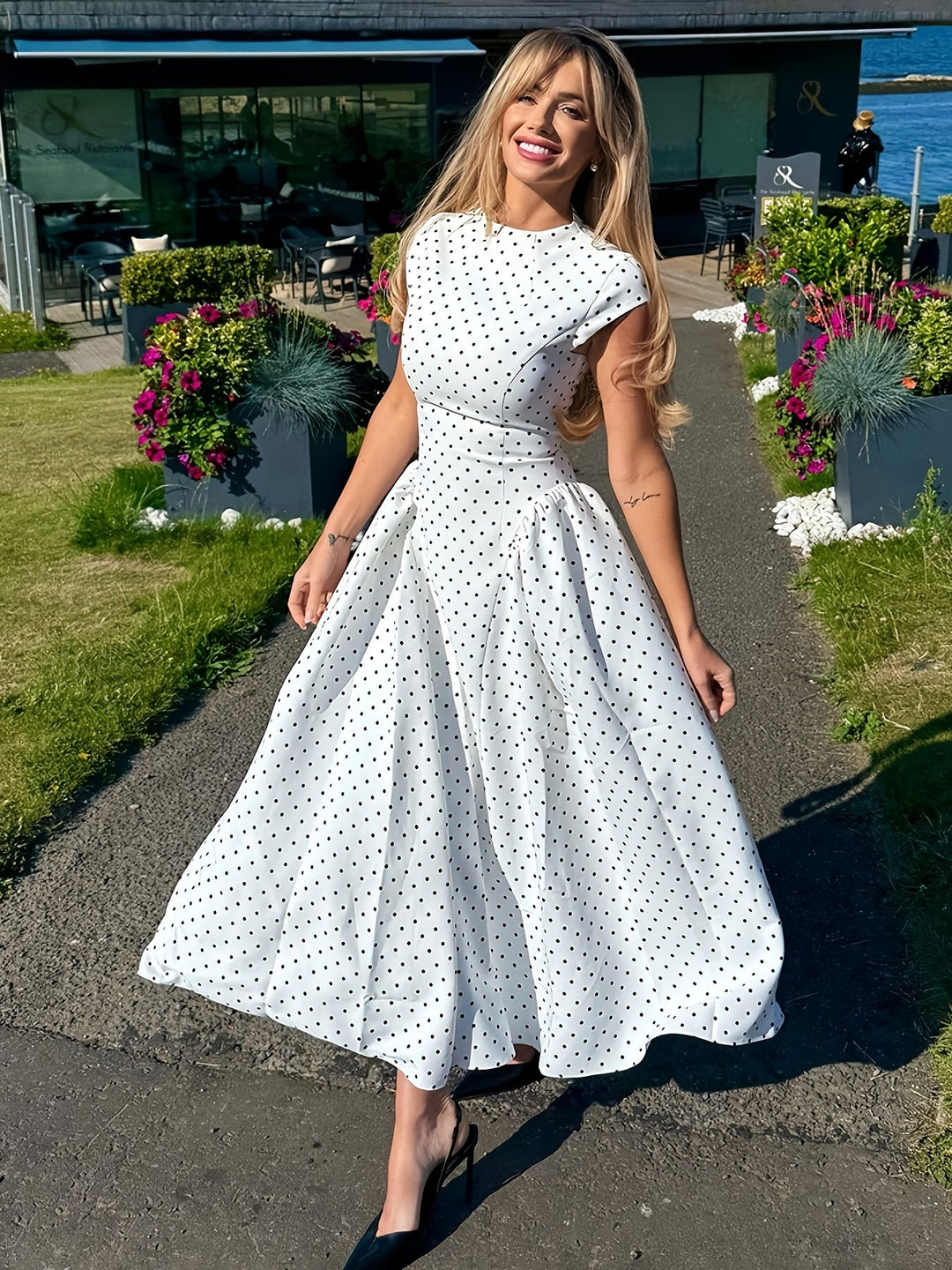 European And American Cross-Border 2026 Spring And Autumn New Retro Polka Dot Print Sleeveless Round Neck Slim High Waist A-Line Skirt Long Women&