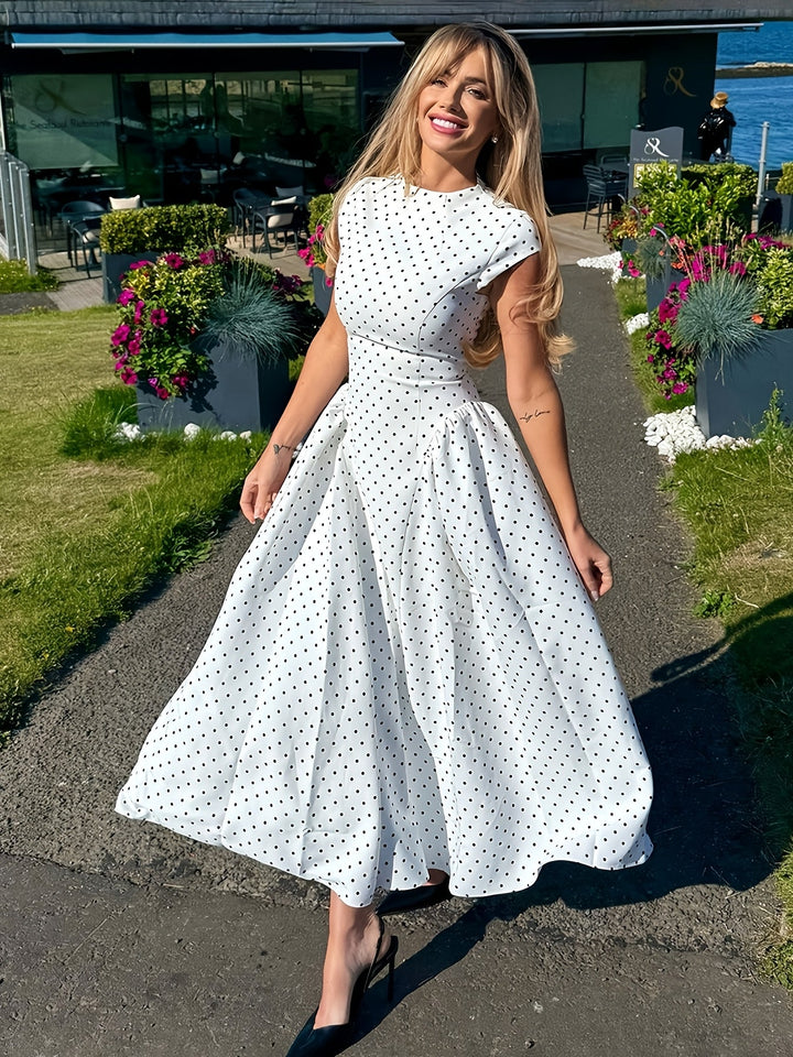 European And American Cross-Border 2026 Spring And Autumn New Retro Polka Dot Print Sleeveless Round Neck Slim High Waist A-Line Skirt Long Women&