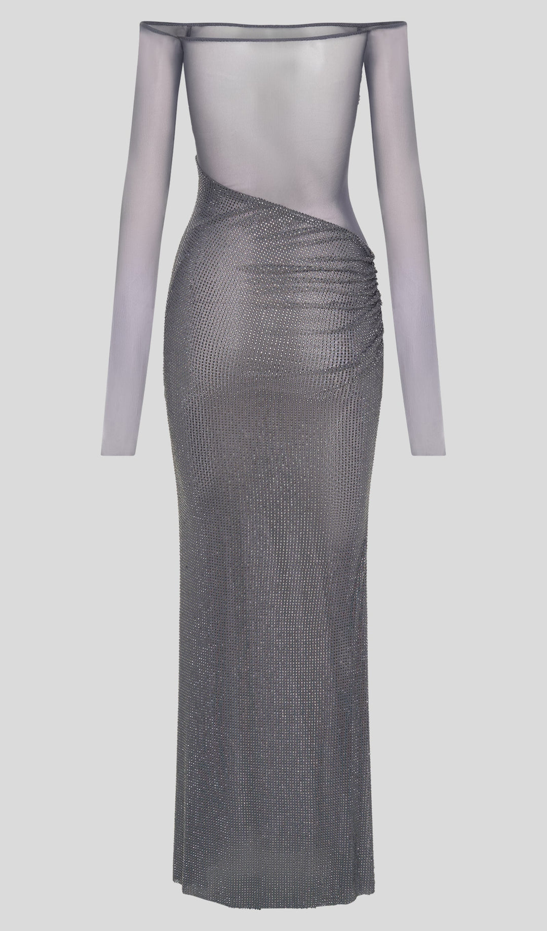 Diamante Off Shoulder Maxi Dress - Gray Purple