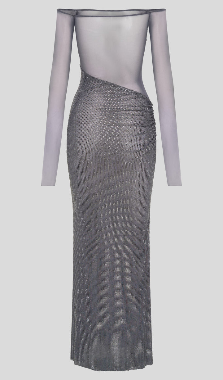 Diamante Off Shoulder Maxi Dress - Gray Purple