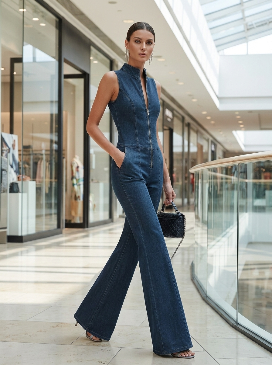 Denim Flared Jumpsuit — Women&