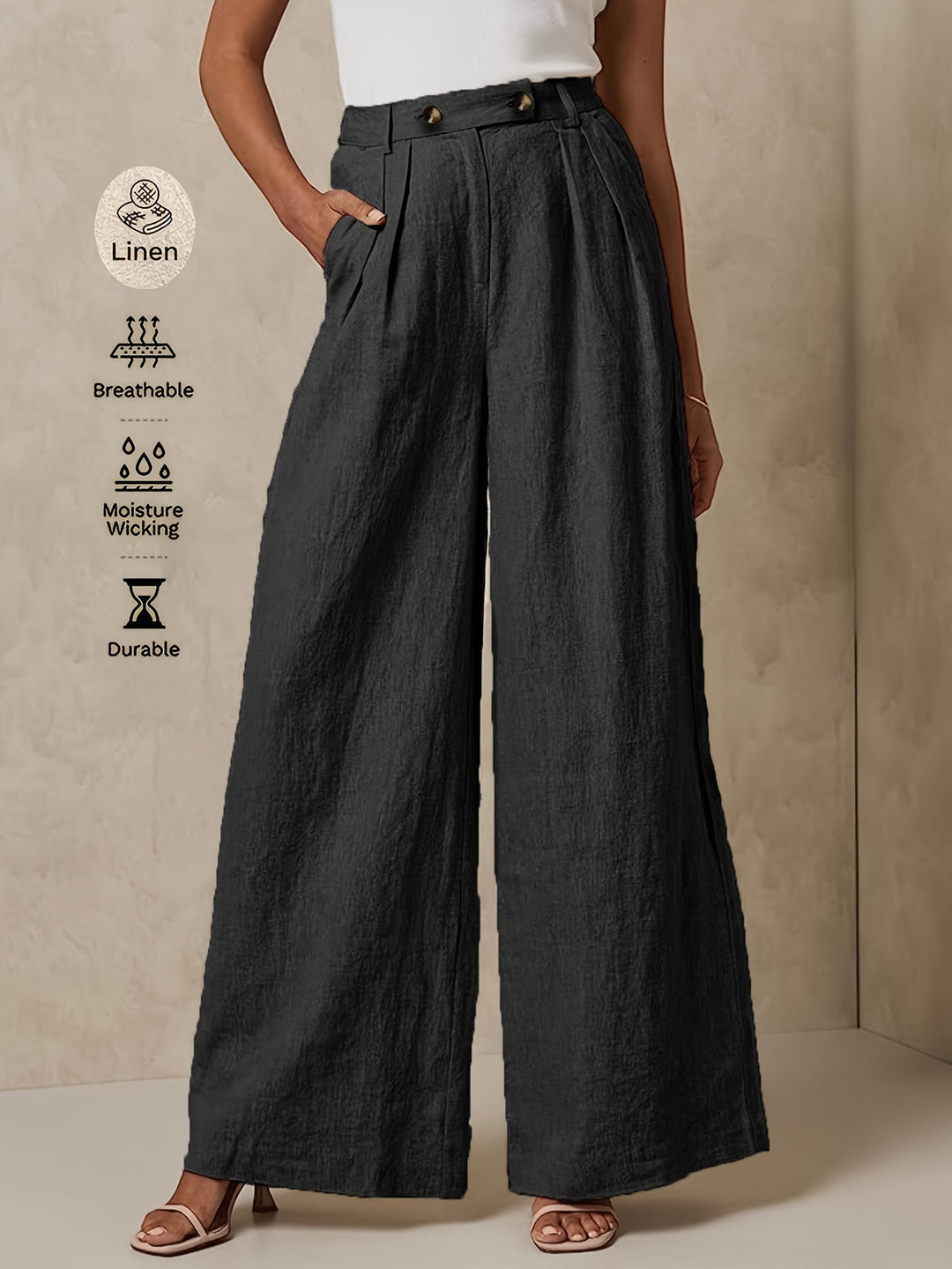 High-Waisted Linen Wide-Leg Pants