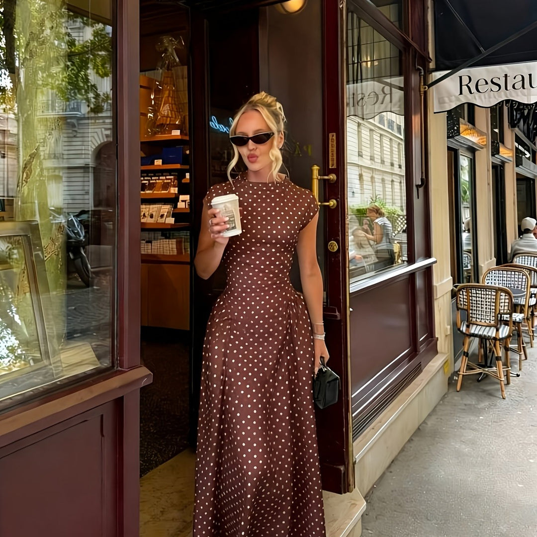 Polka Dot Waist-Cinching Maxi Dress
