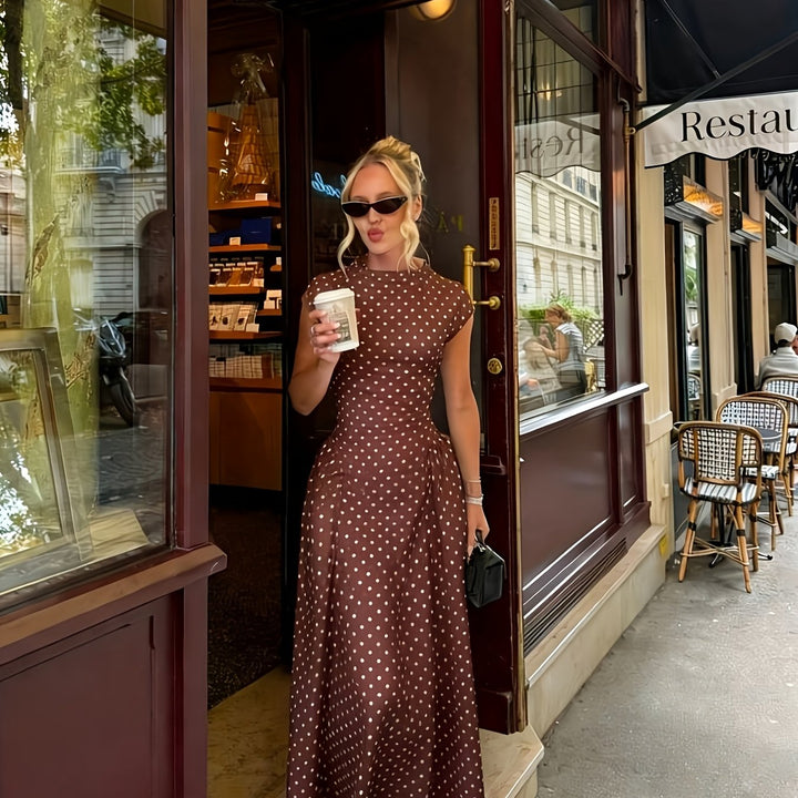 Polka Dot Waist-Cinching Maxi Dress