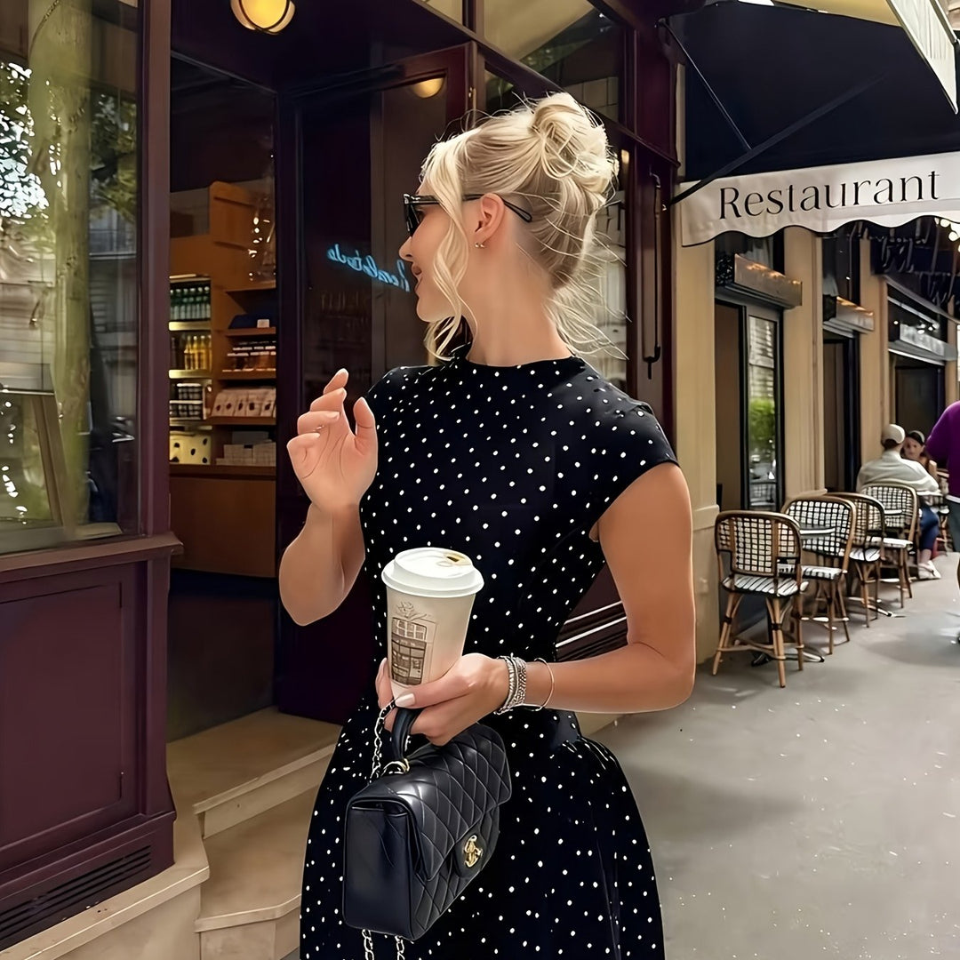 Polka Dot Waist-Cinching Maxi Dress