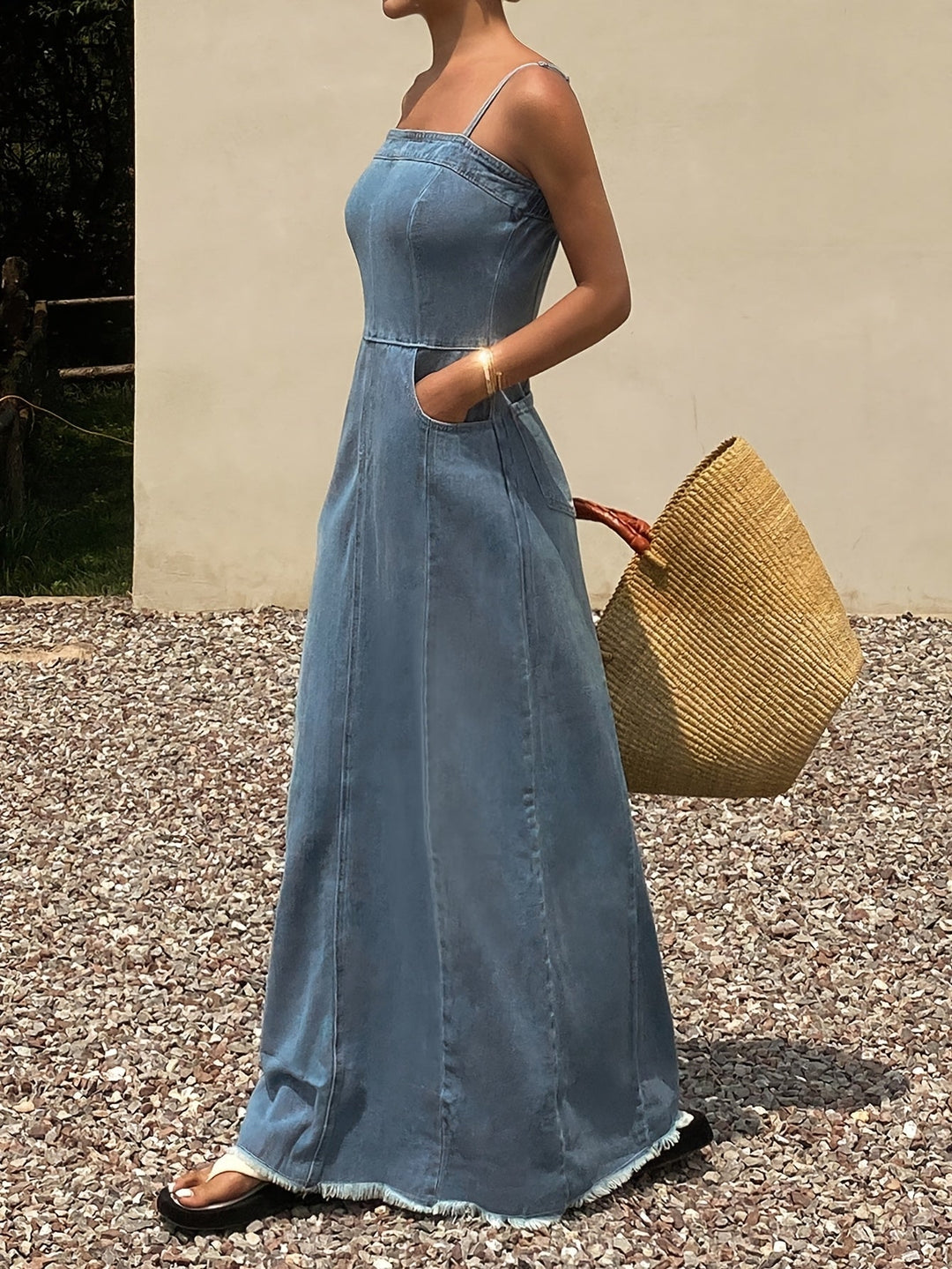 Acid Wash Denim Maxi Cami Dress