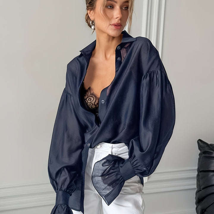Sheer Bell Sleeve Loose Shirt