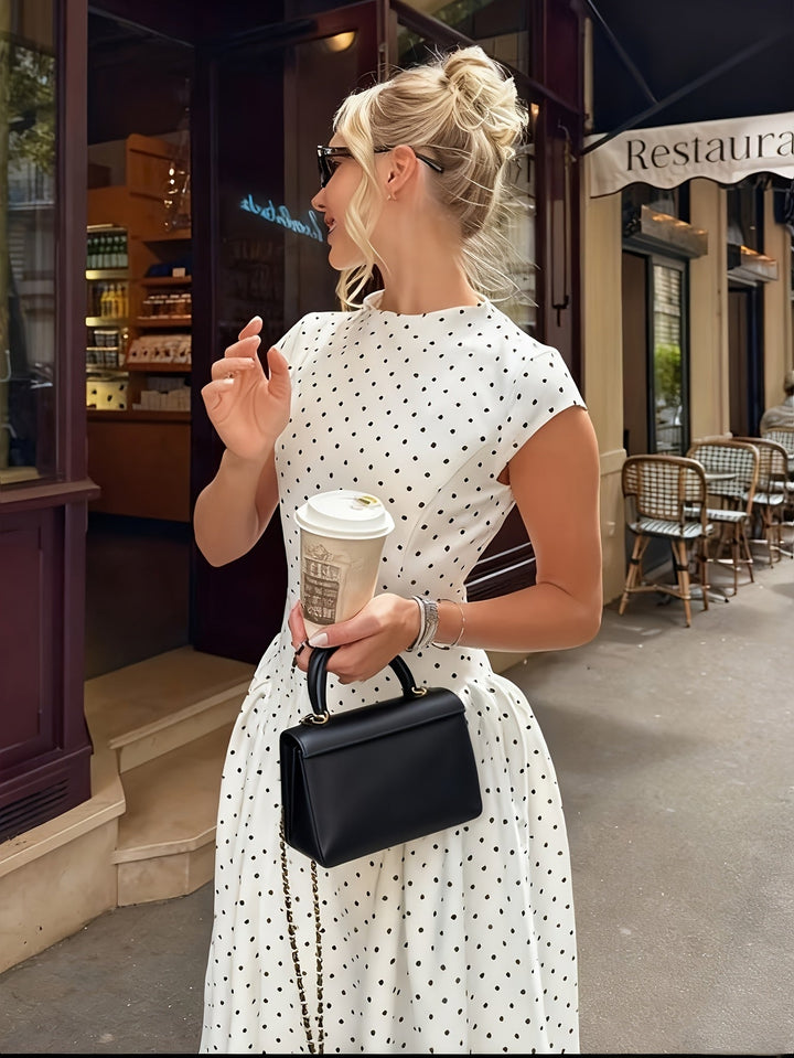 Polka Dot Waist-Cinching Maxi Dress