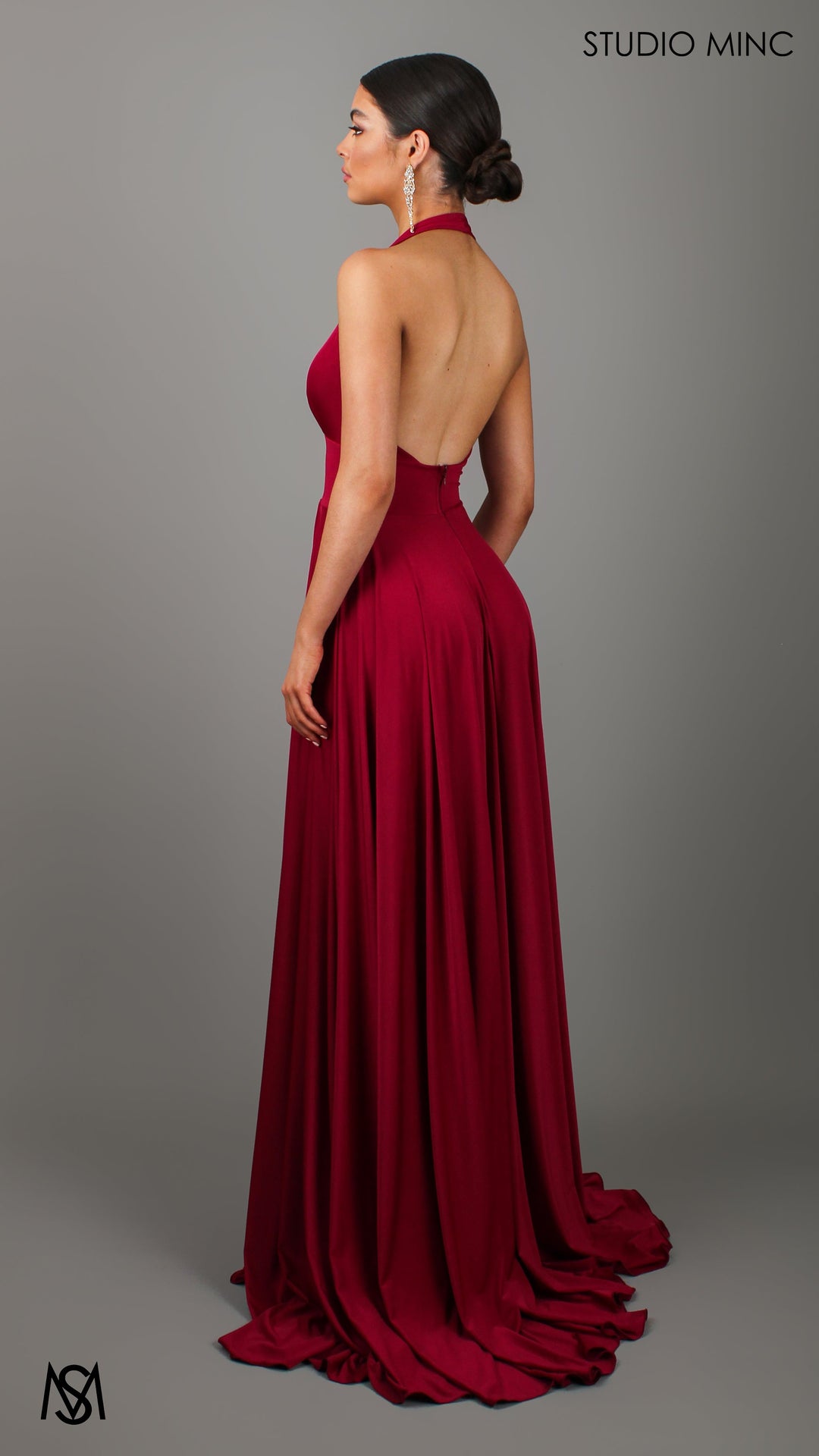LOVE - Ruby Red Flowy Formal Dress with Plunge Neckline &amp; Leg Split
