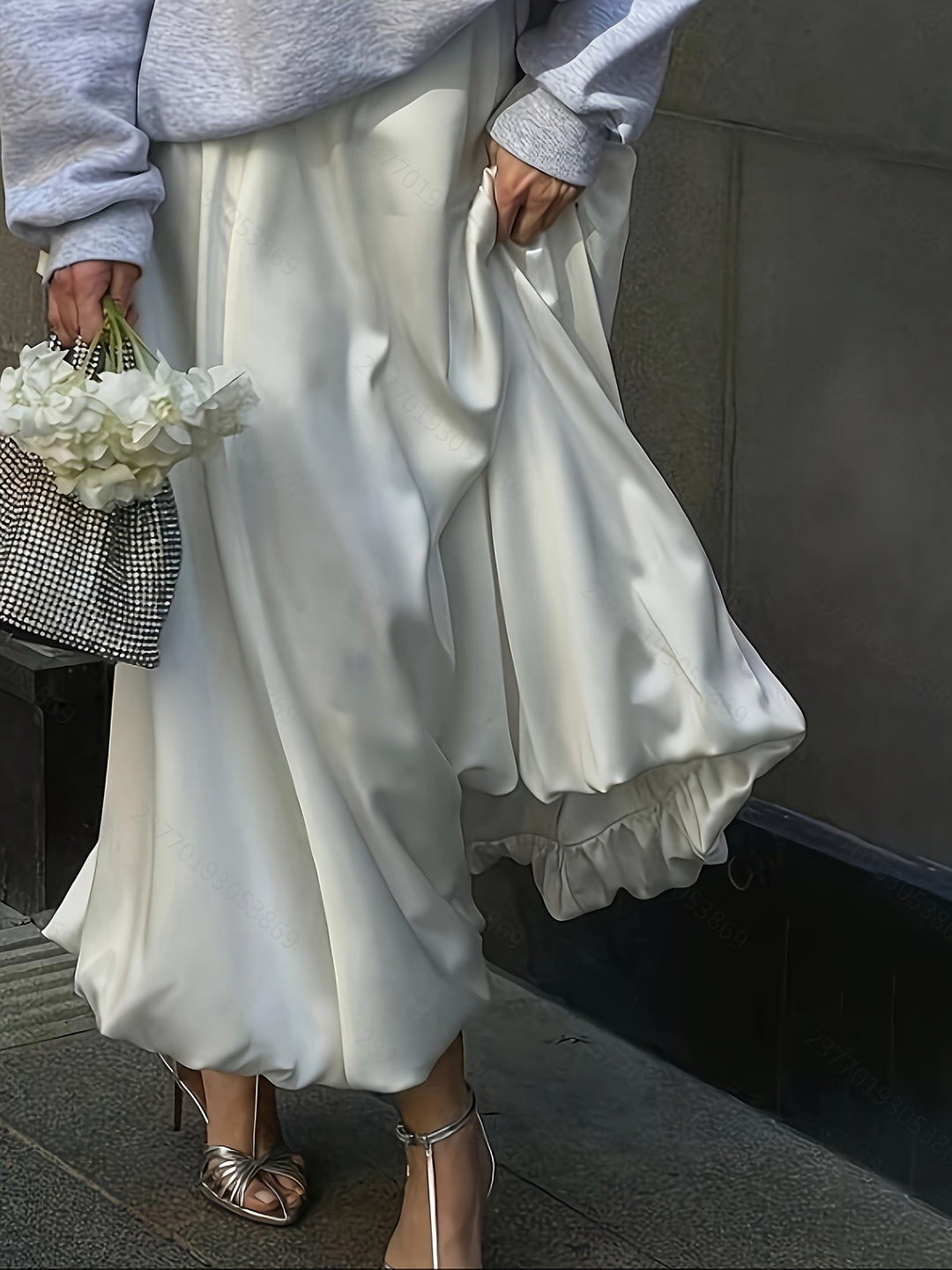 European and American Style High-waisted Flowy Skirt Casual Puffy Skirt
