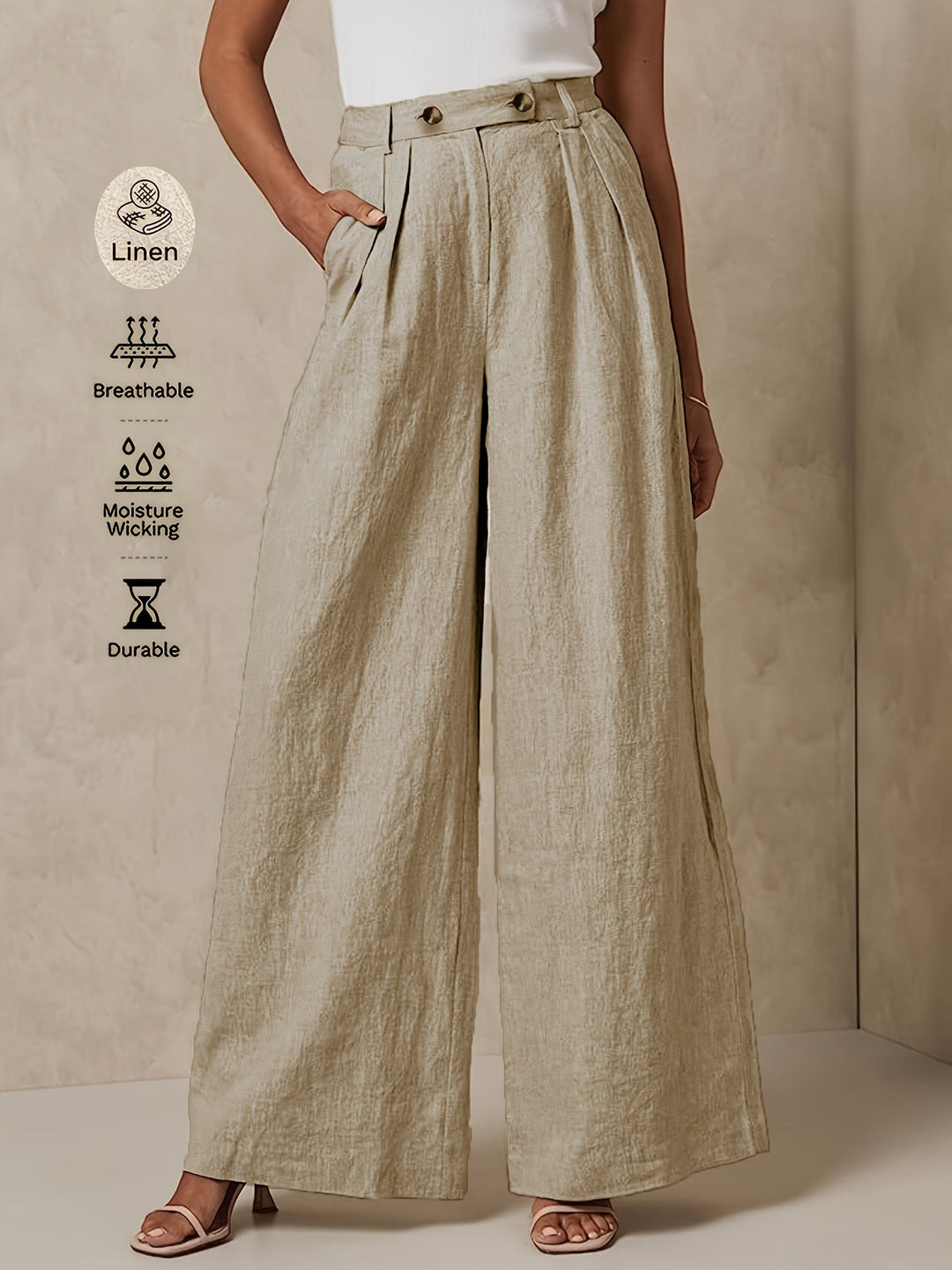 High-Waisted Linen Wide-Leg Pants