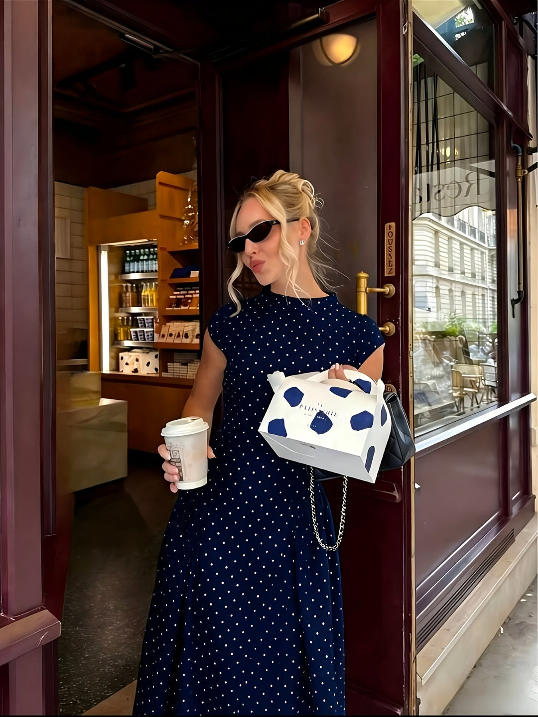 Polka Dot Waist-Cinching Maxi Dress