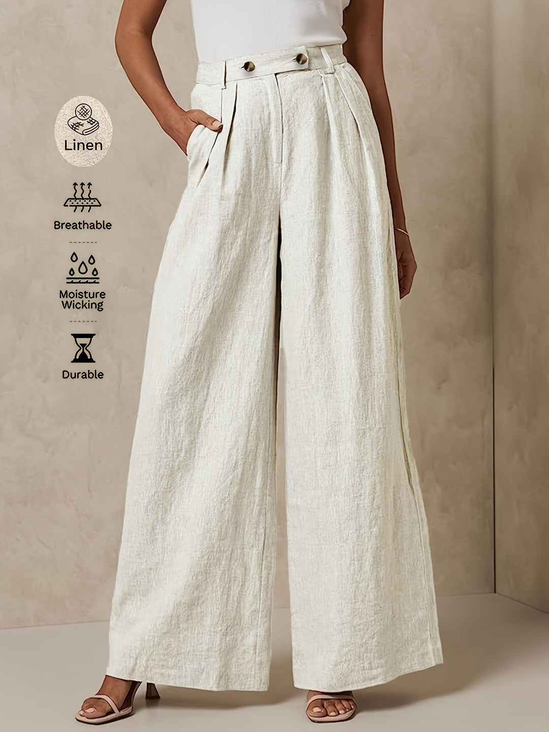 High-Waisted Linen Wide-Leg Pants