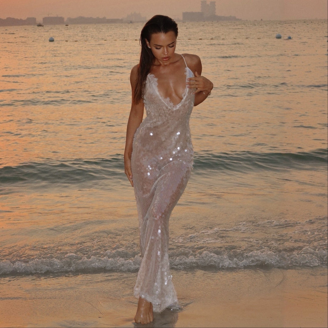 Anastelle White Sequin Maxi Dress