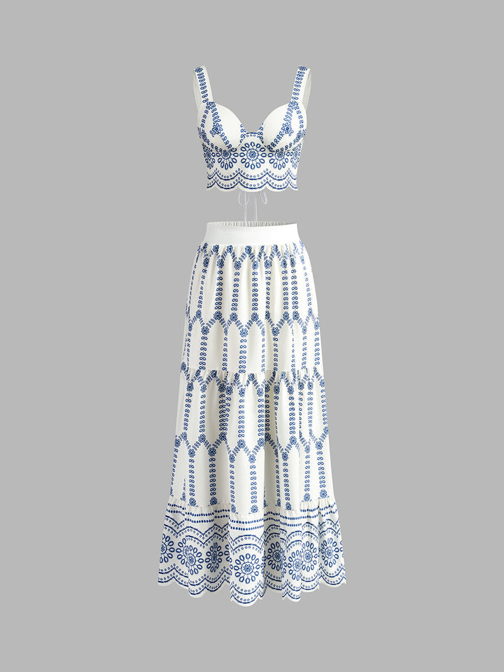 Printed Sleeveless Tie Back Skirt Set