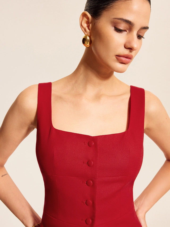 Cotton &amp; Linen Square Neck Vest Top