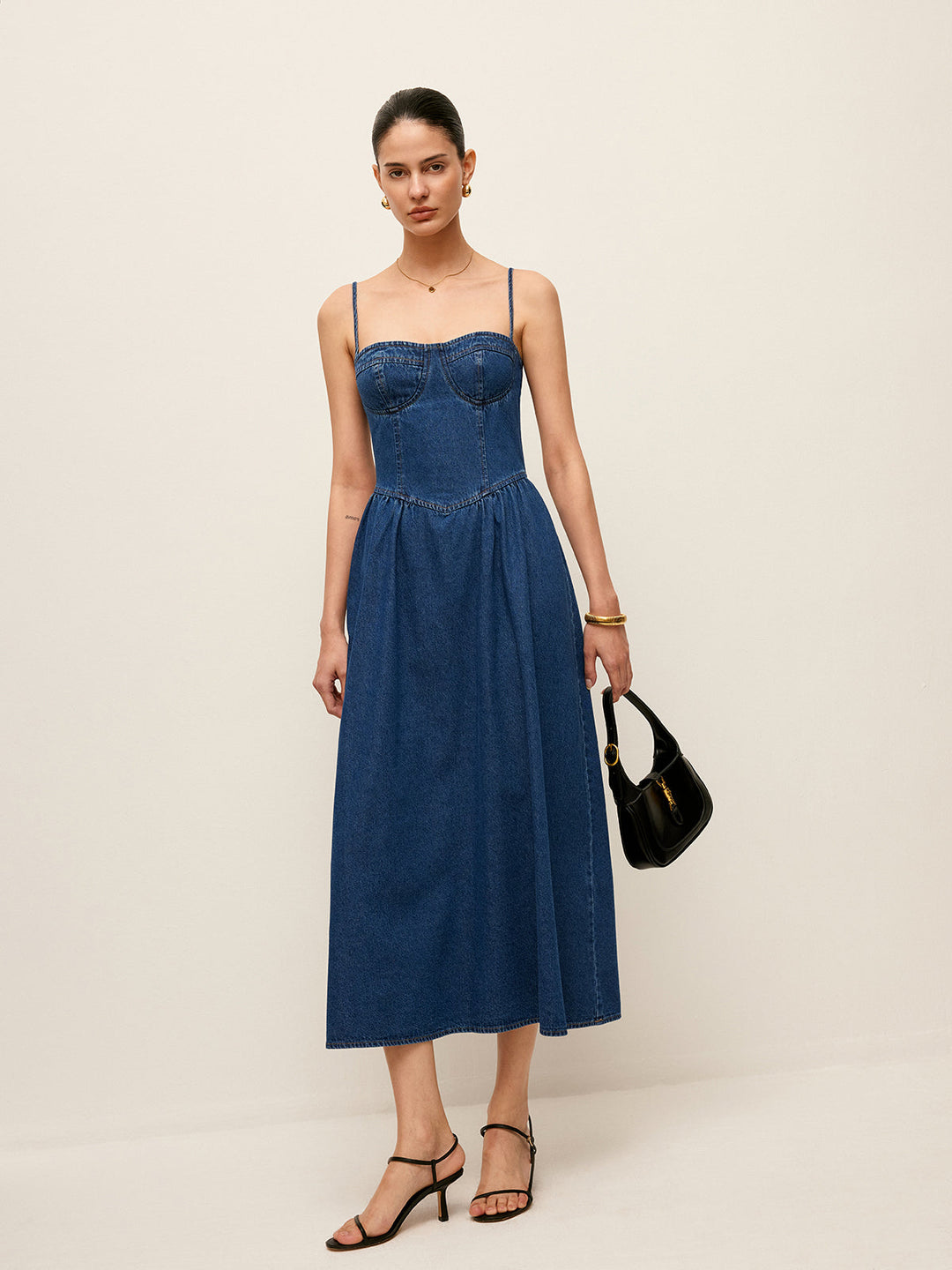 Sweetheart Collar Denim Dress
