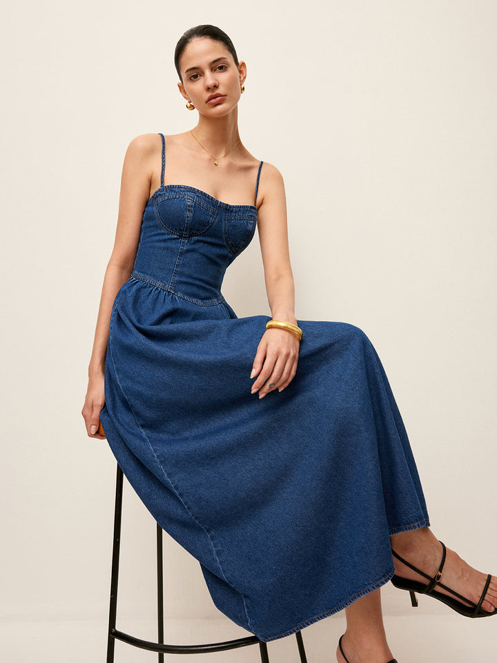 Sweetheart Collar Denim Dress