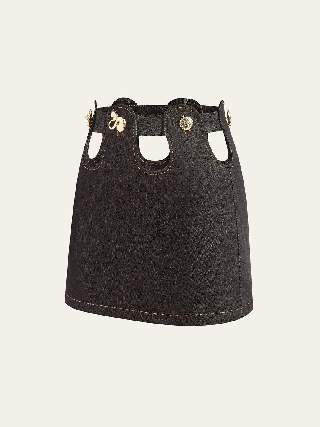 Metal Decor Cut-Out Denim Mini Skirt