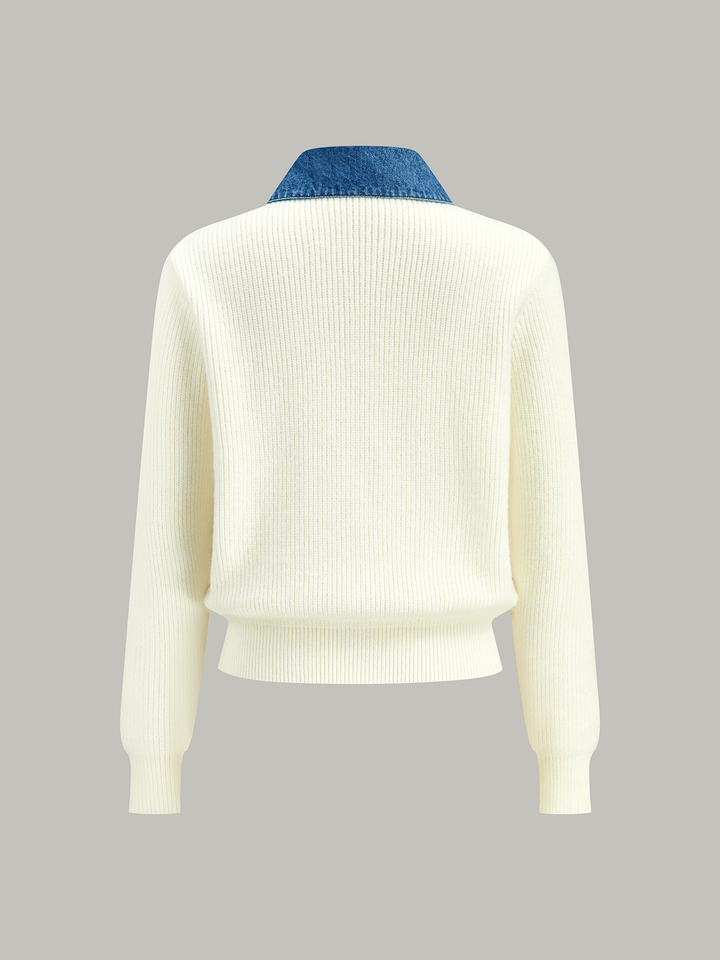 Denim Trim Button Knit Cardigan
