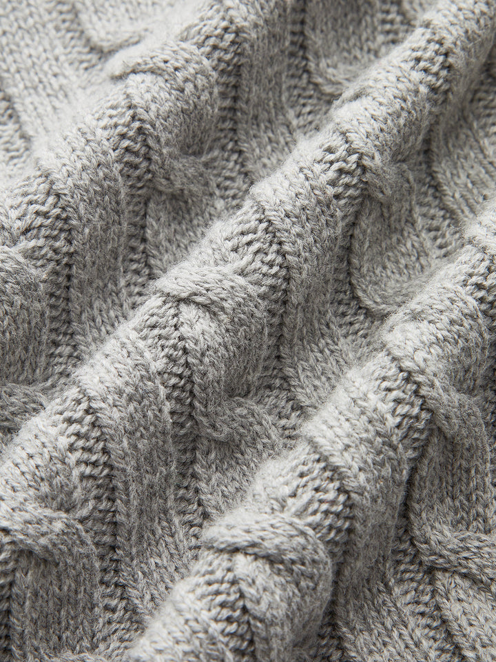 Metal Button Denim Collar Cable-Knit Top