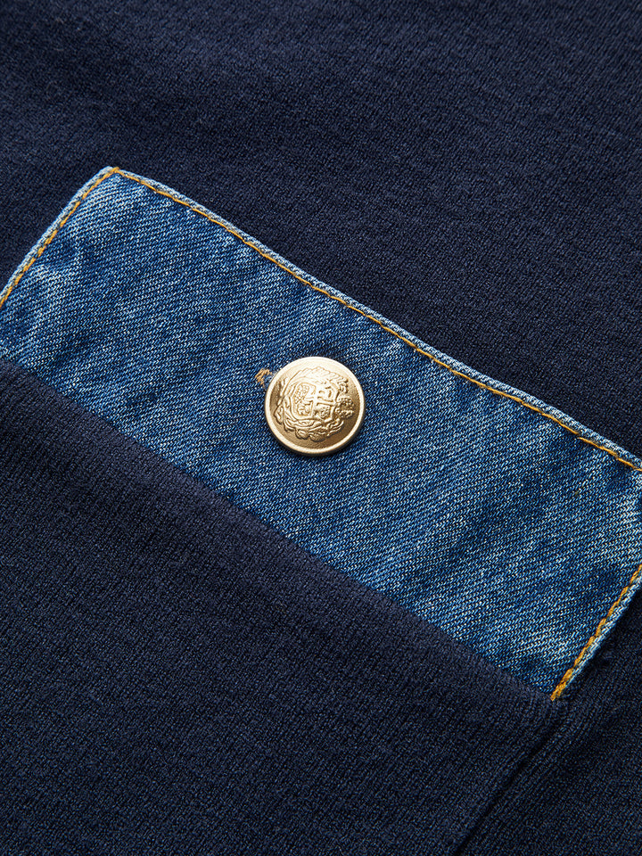 Sailor Collar Denim Trim Knit Outerwear