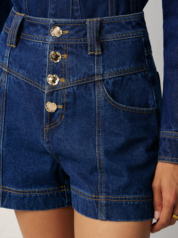 High-Waisted Button-Front Denim Short