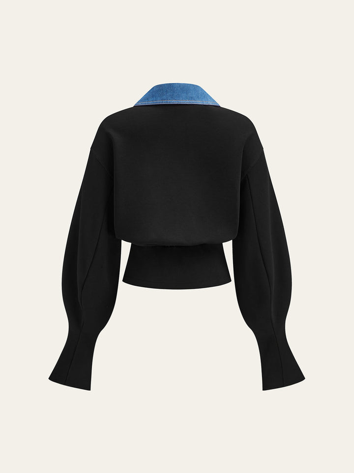Denim Trim Buttoned Sweater