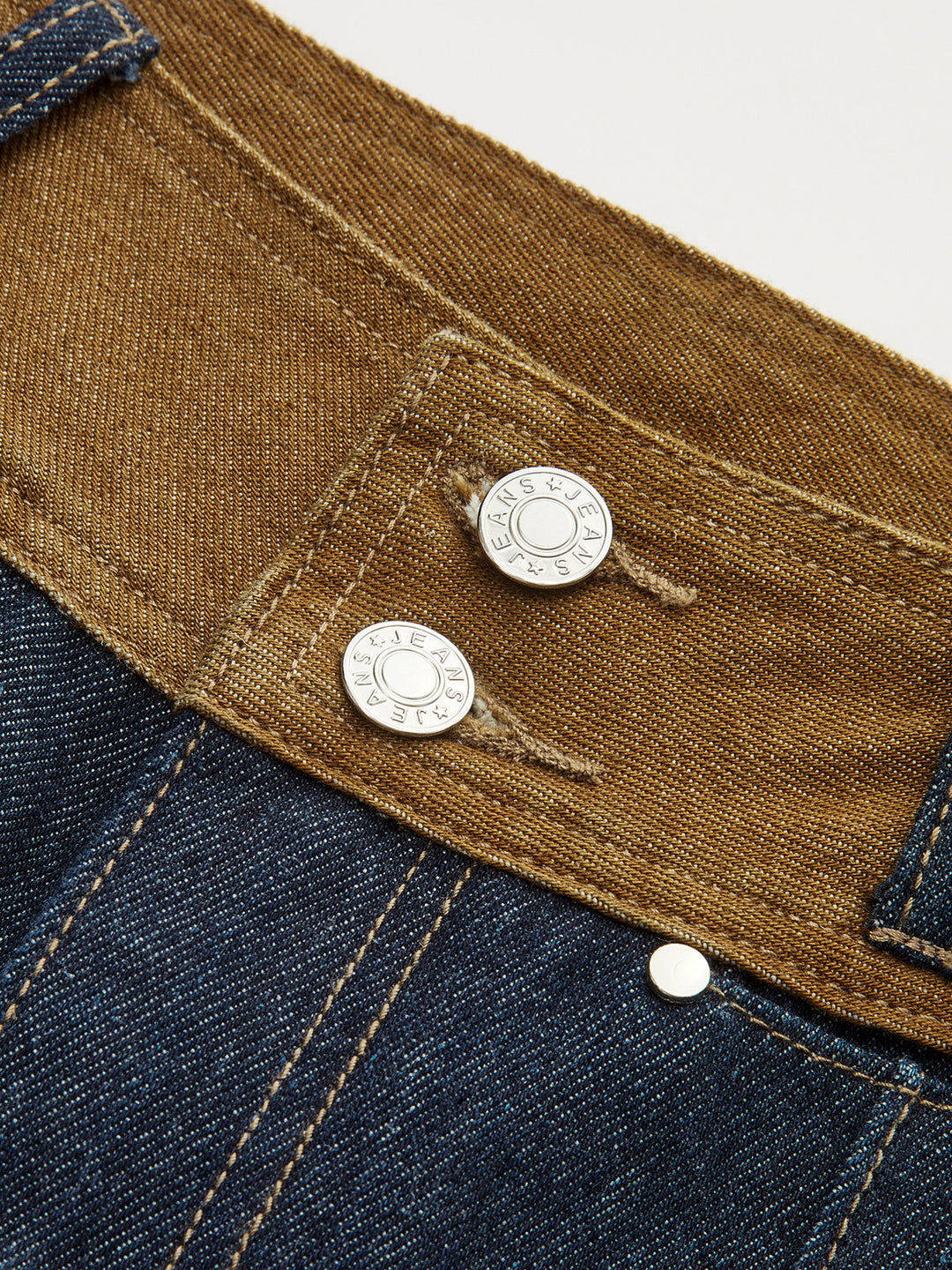 Contrast Waistband Denim Straight-Leg Pants