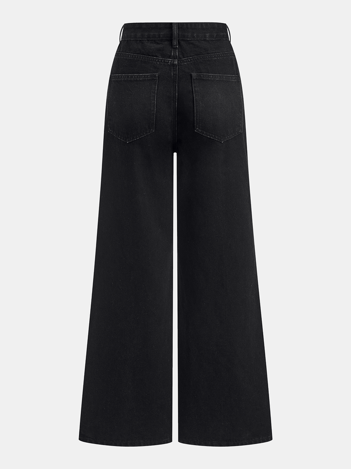 Metal Button-Detail Wide-Leg Jeans