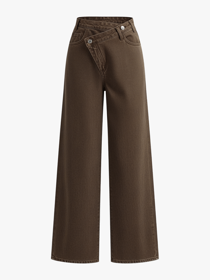 Asymmetric Waist Wide-Leg Jeans