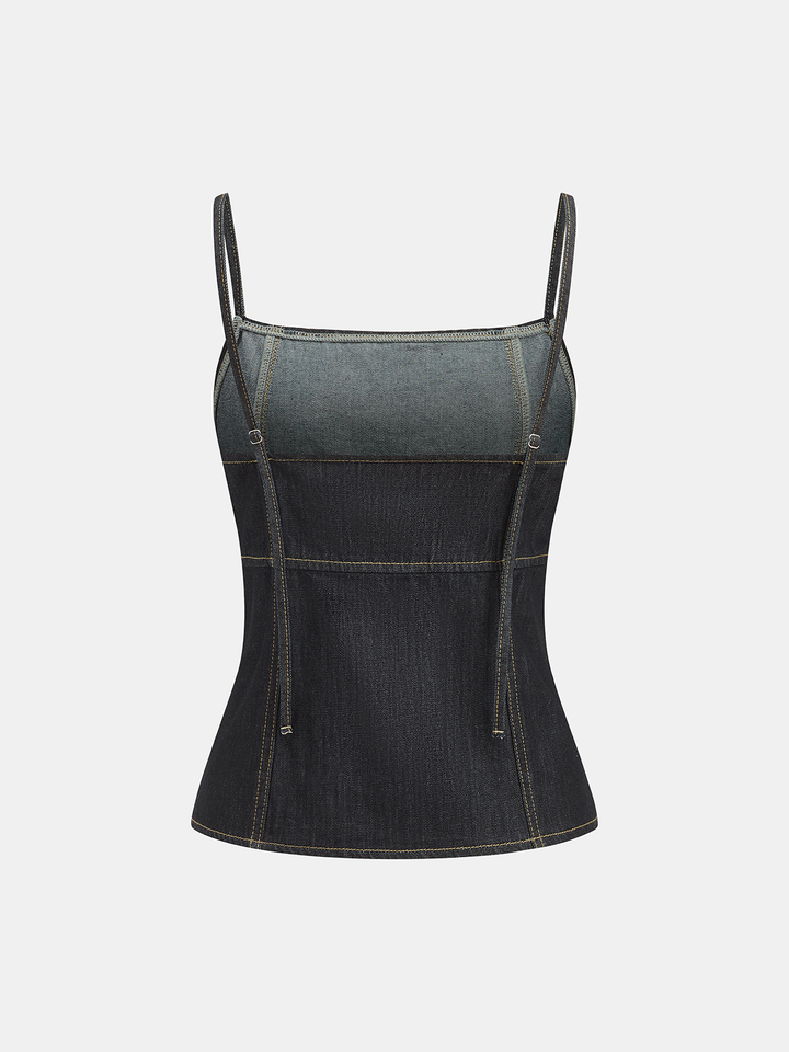 Contrast Stitch Denim Cami Top