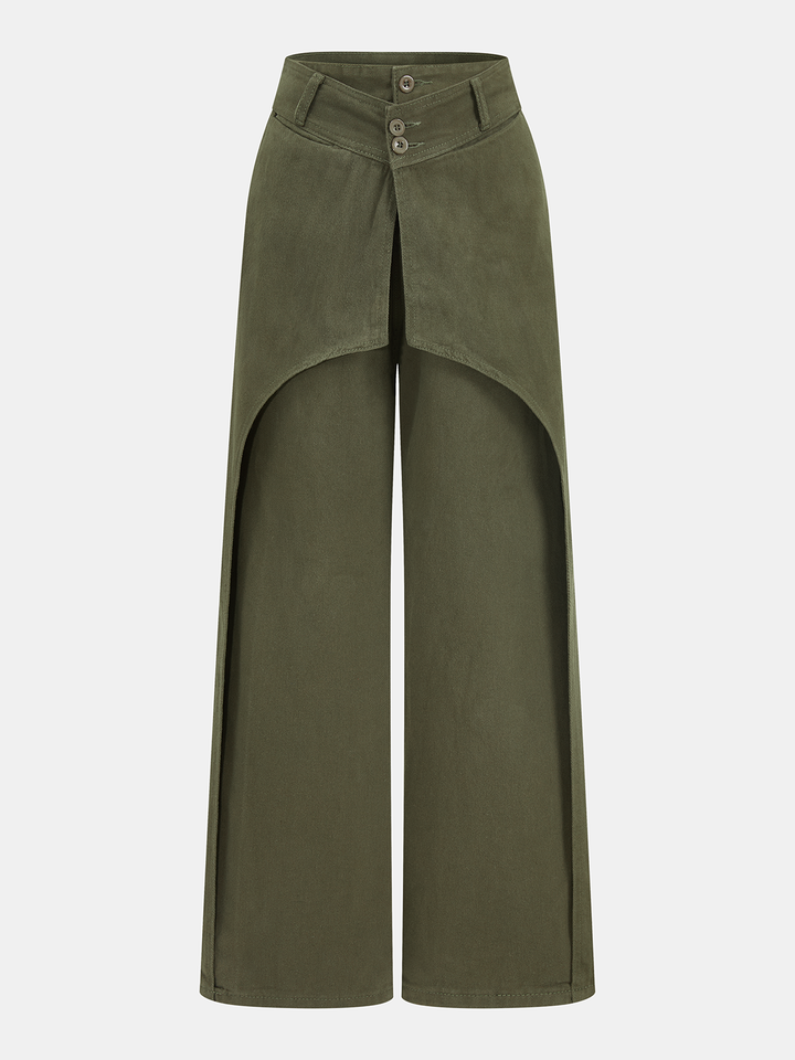 Overlay Panel Mid-Waist Wide-Leg Jeans