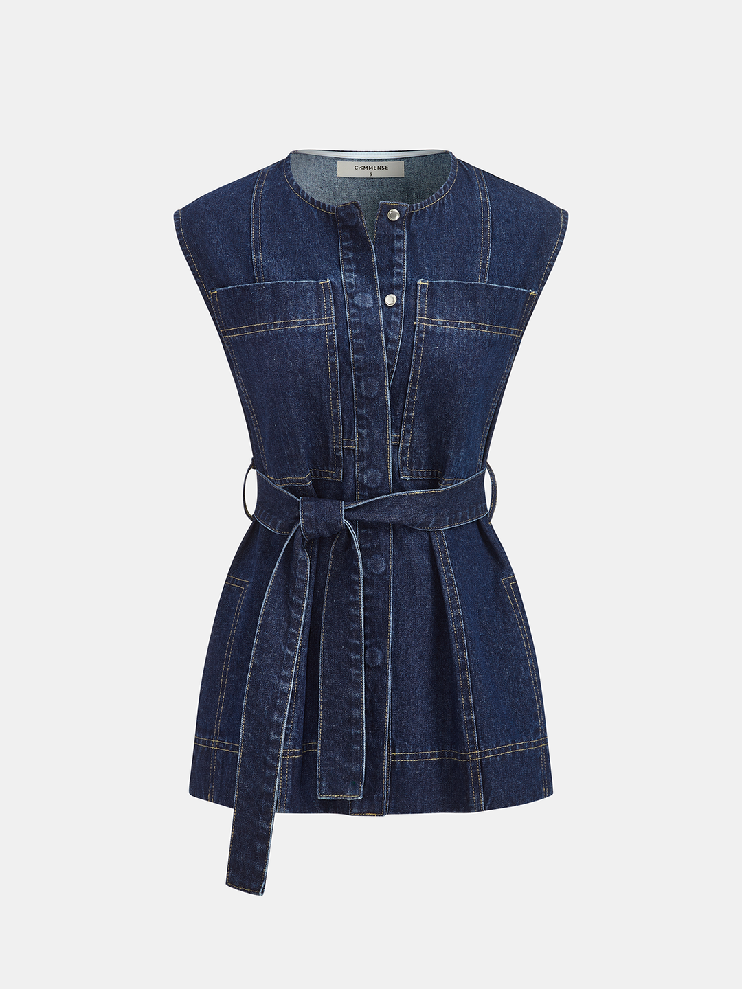 Belted Denim Sleeveless Vest &amp; Shorts Set